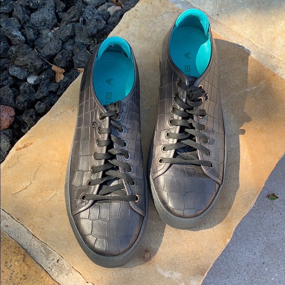 BUBs mock croc look leather lace up flat sneakers